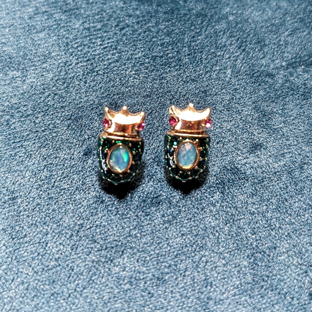 Betsey Johnson Blue/Green Pineapple Earrings w/ Crown